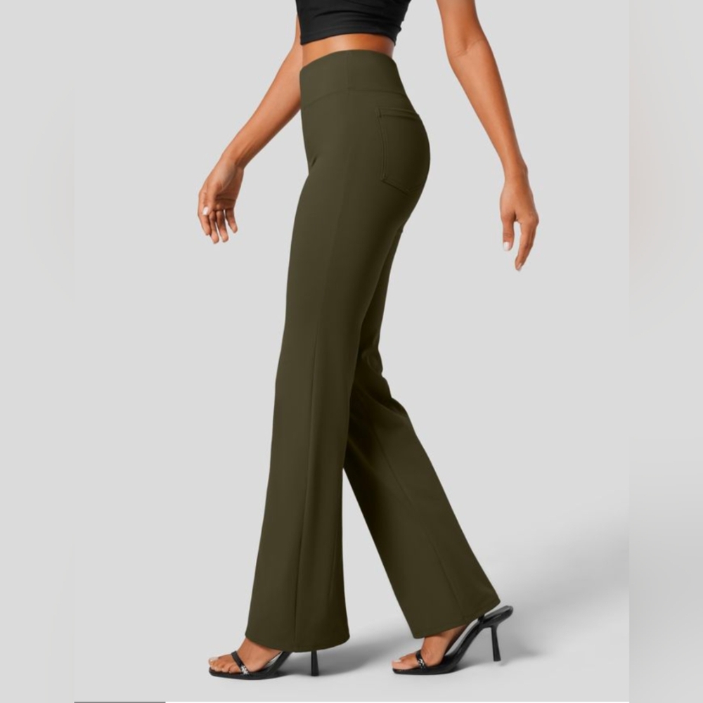 Halara High Waisted Slight Flare Work Pants XLP Forest